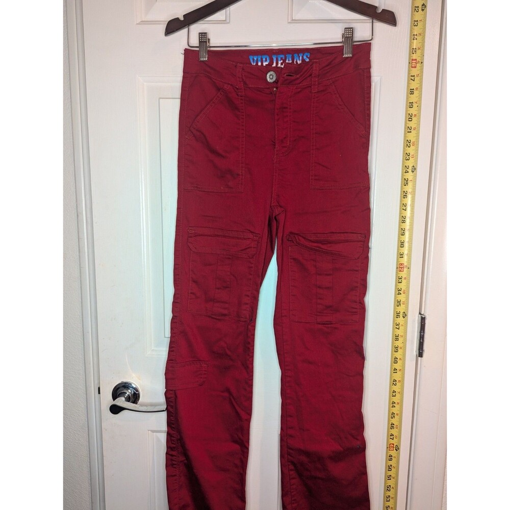 VIP Jeans Red Cargo Jogger Pants Womens Size 5/6 High Rise Utility Pockets
